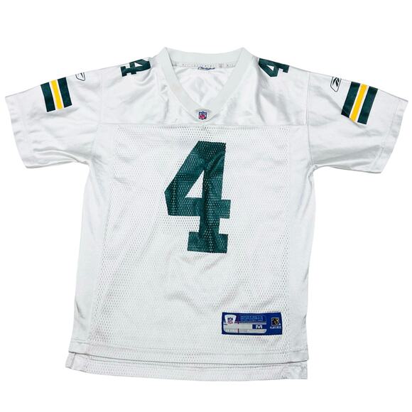 Green Bay Packers Jersey Brett Favre Youth Medium Reebok #4 Away White 1990s - Picture 1 of 11